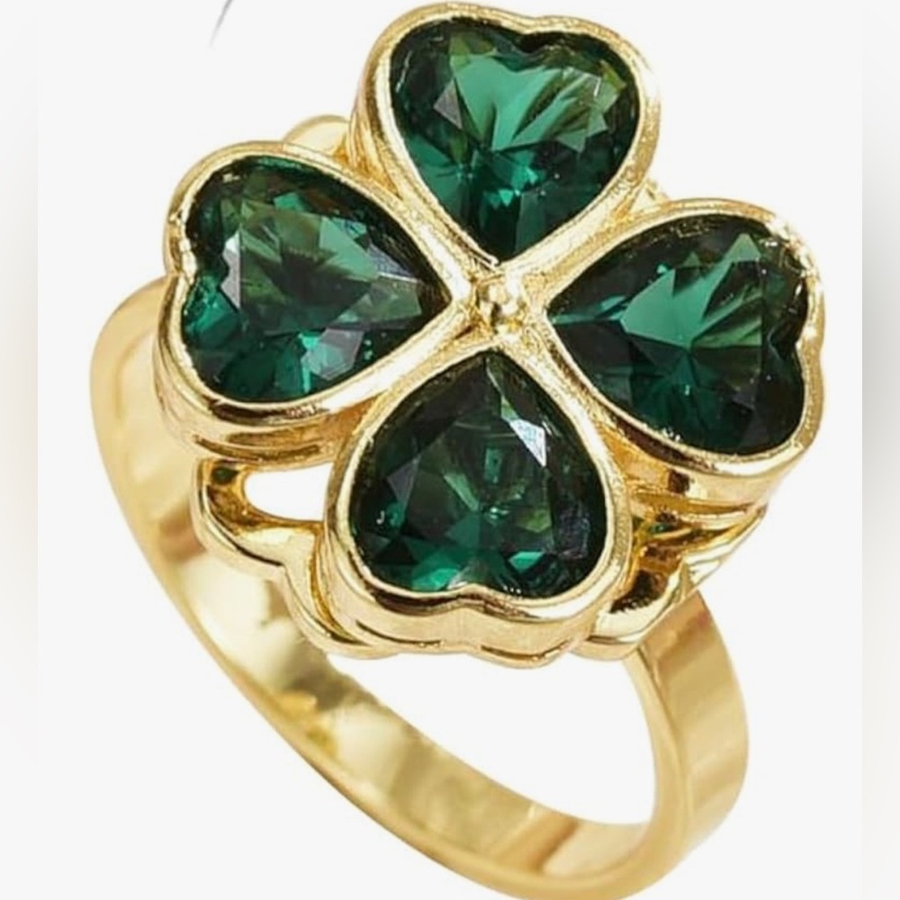 Gorgeous Neiman Marcus  4 Leaf Clover Emerald Ring adjustable - Picture 2 of 3